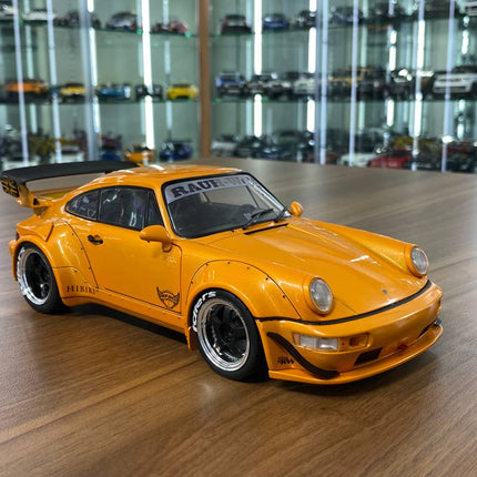 Solido 1/18 Porsche 964 RWB HIBIKI 2016 Orange Diecast Model Car - detailed collector display model