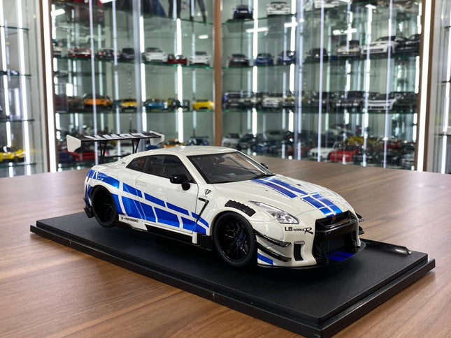 Solido 1/18 Nissan GT-R R35 LBWK Paul Tribute 2024 White Blue Diecast Model - detailed collector display model