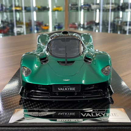 FrontiArt 1:18 Aston Martin Valkyrie British Green Resin Model - studio product photo of the scale model
