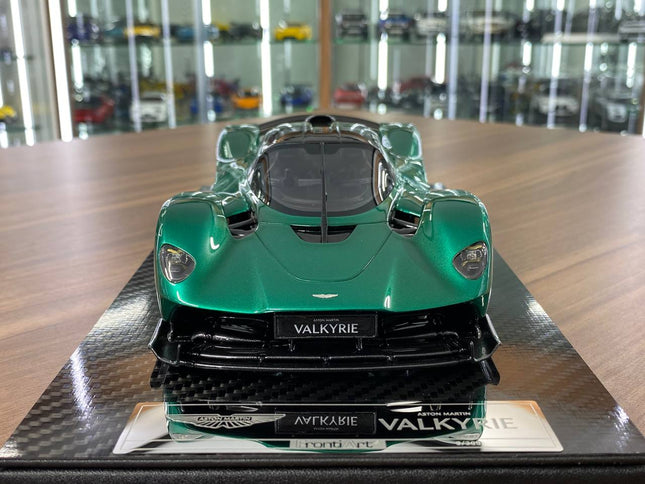 FrontiArt 1:18 Aston Martin Valkyrie British Green Resin Model - studio product photo of the scale model