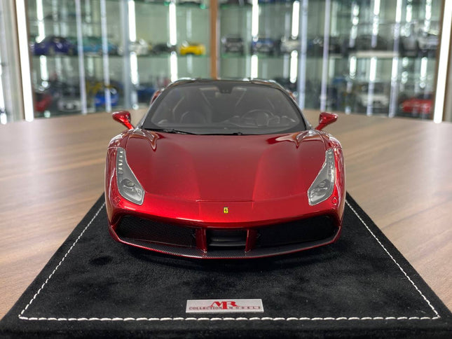 MR Collection Models Ferrari 488 GTB 1:18 Resin Model Red Black Roof - studio product photo of the scale model