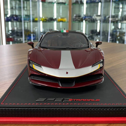 MR Collection 1:18 Ferrari SF90 Stradale Maroon Italian Flag Resin Model - studio product photo of the scale model