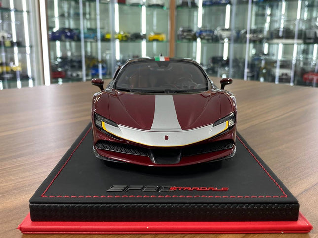 MR Collection 1:18 Ferrari SF90 Stradale Maroon Italian Flag Resin Model - studio product photo of the scale model