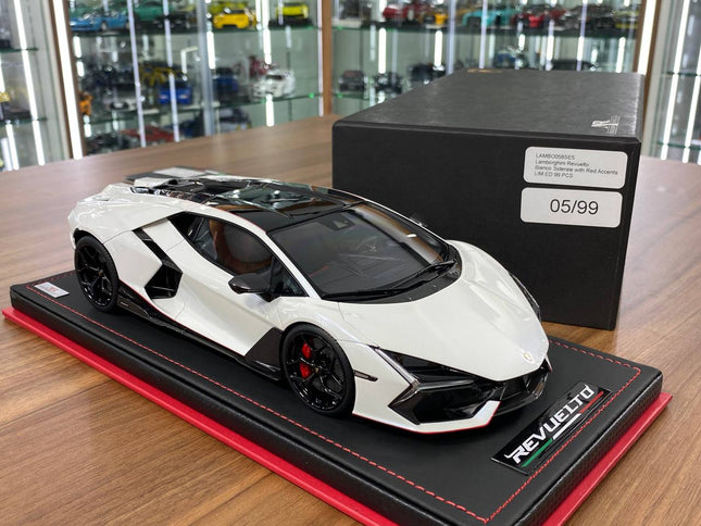 MR Collection 1/18 Lamborghini Revuelto Bianco Siderale Resin Model - detailed collector display model