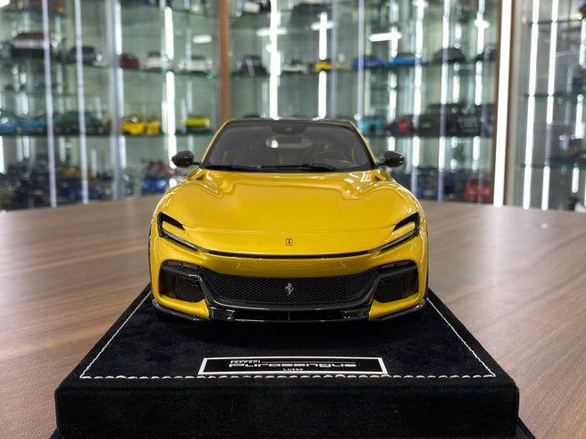 MR Collection Models Ferrari Purosangue 1/18 Resin Yellow Limited Edition 01/01 - studio product photo of the scale model