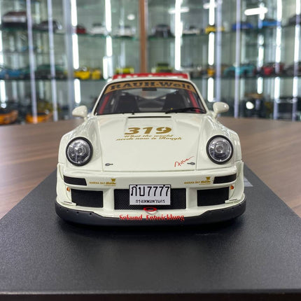GT Spirit 1:18 Porsche RWB Natty Dread Junior #319 White Resin Model - studio product photo of the scale model