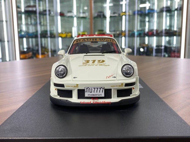 GT Spirit 1:18 Porsche RWB Natty Dread Junior #319 White Resin Model - studio product photo of the scale model