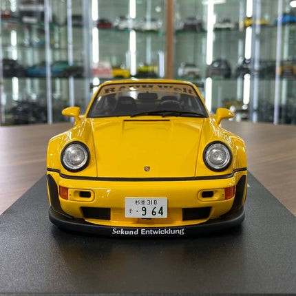GT Spirit Porsche RWB KEEMA 1/18 Resin Model Yellow Limited Edition - studio product photo of the scale model