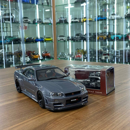 MotorHelix 1:18 Nissan Skyline GT-R R34 Nismo Z-Tune Gun Metallic Diecast Model - detailed model car replica