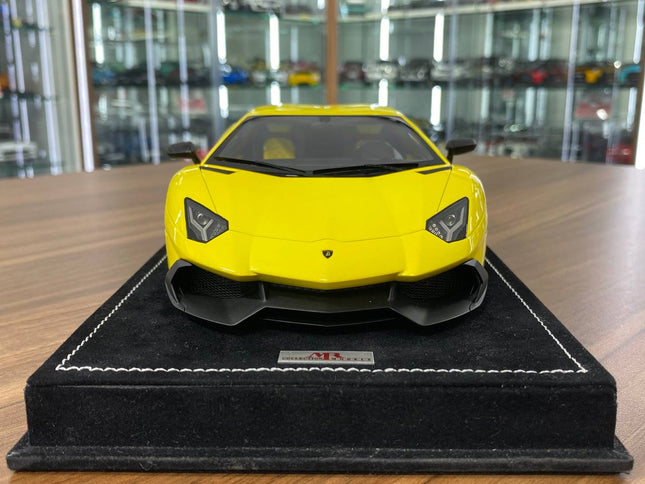 MR Collection 1:18 Lamborghini Aventador 50th Anniversario Yellow Resin Model - studio product photo of the scale model