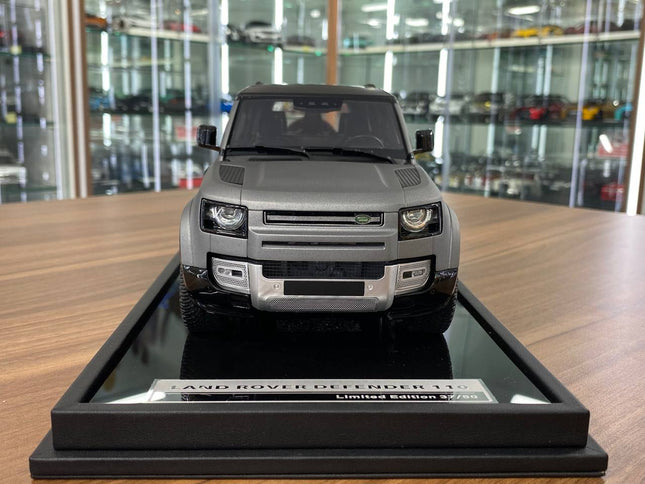 MotorHelix Land Rover Defender 110 1:18 Resin Model Matt Grey - studio product photo of the scale model