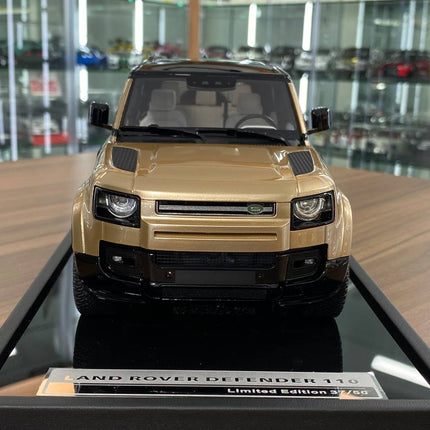 MotorHelix 1:18 Land Rover Defender 110 Gold Resin Model Limited 50 Pcs - studio product photo of the scale model
