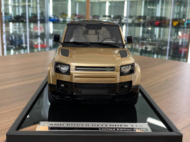 MotorHelix 1:18 Land Rover Defender 110 Gold Resin Model Limited 50 Pcs - studio product photo of the scale model
