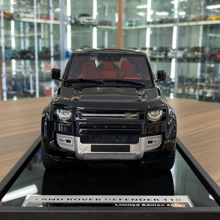 MotorHelix Land Rover Defender 110 1:18 Gloss Black Resin Model - studio product photo of the scale model