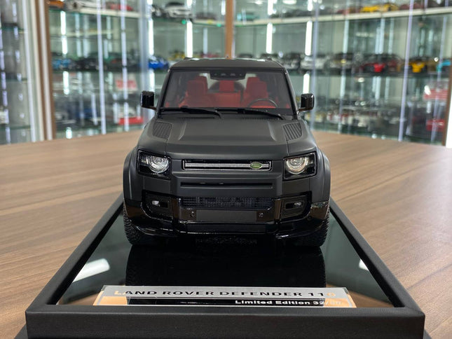 MotorHelix Land Rover Defender 110 1:18 Resin Model Matt Black - studio product photo of the scale model