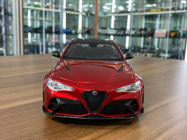 1/18 Diecast Alfa Romeo Giulia GTAm 2020 Red Metallic Bburago Model Car - studio product photo of the scale model