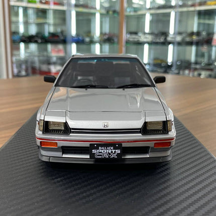 Ignition Model 1/18 Honda CRX Resin Silver Miniature Car - studio product photo of the scale model
