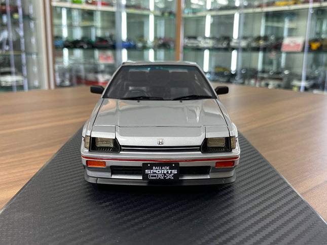 Ignition Model 1/18 Honda CRX Resin Silver Miniature Car - studio product photo of the scale model