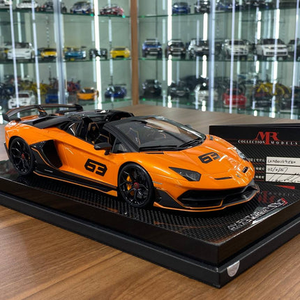 MR Collection Models Lamborghini Aventador Roadster SVJ 1:18 Arancio Atlas 63 Livery - detailed collector display model