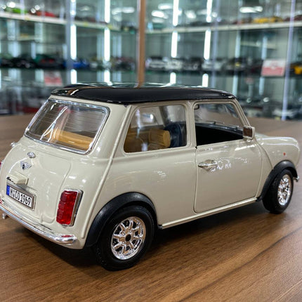 Bburago 1/18 1969 Mini Cooper Diecast Model Car Beige Black Top - fine detailed model replica