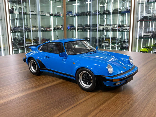 Minichamps 1/12 Porsche 911 Turbo 1977 Mexico Blue Diecast Model - detailed collector display model