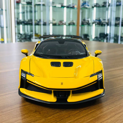 Bburago Ferrari SF90 XX Stradale 1:18 Yellow Diecast Model Car - studio product photo of the scale model