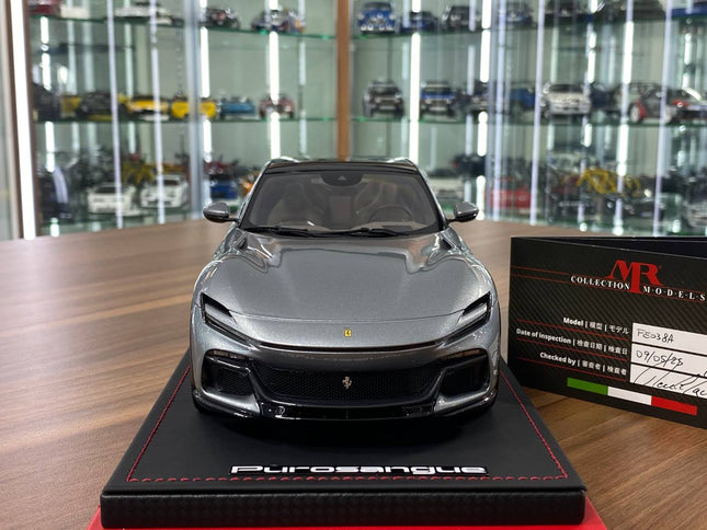 MR Collection 1/18 Ferrari Purosangue Grigio Titanio Resin Model - studio product photo of the scale model