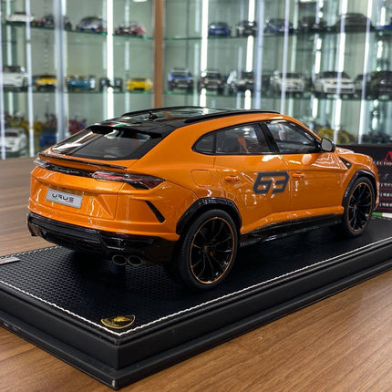 MR Collection Models Lamborghini Urus #63 1:18 Resin Model Orange Limited Edition - fine detailed model replica
