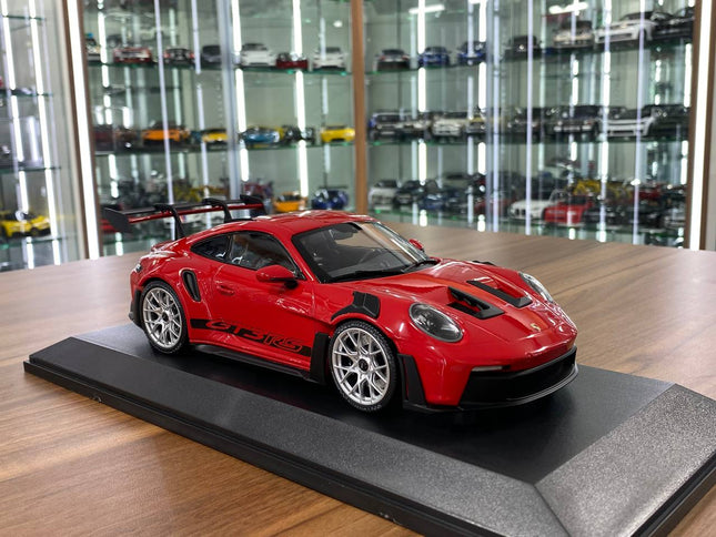 Minichamps Porsche 911 GT3 RS 2023 1:18 Diecast Model Red Silver Wheels - detailed collector display model
