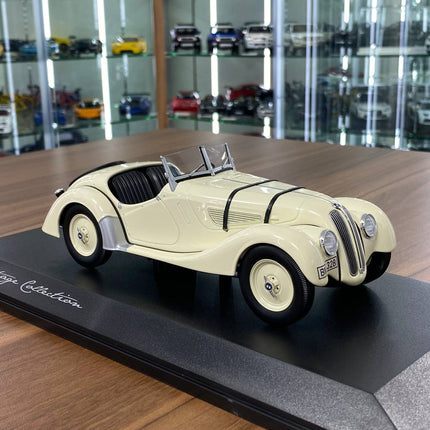 Minichamps BMW 328 Roadster 1938 1:18 White Diecast Model Car - detailed collector display model