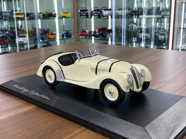 Minichamps BMW 328 Roadster 1938 1:18 White Diecast Model Car - detailed collector display model