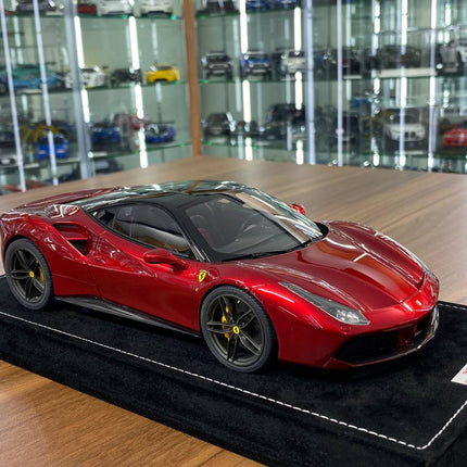 MR Collection Models Ferrari 488 GTB 1:18 Resin Model Red Black Roof - detailed collector display model