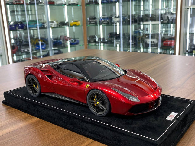MR Collection Models Ferrari 488 GTB 1:18 Resin Model Red Black Roof - detailed collector display model