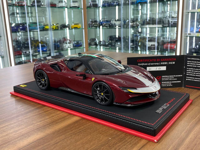 MR Collection 1:18 Ferrari SF90 Stradale Maroon Italian Flag Resin Model - detailed collector display model