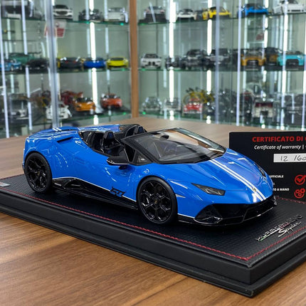 MR Collection 1/18 Lamborghini Huracan EVO Spyder Blu Le Mans Resin Model - detailed collector display model