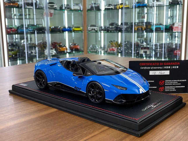 MR Collection 1/18 Lamborghini Huracan EVO Spyder Blu Le Mans Resin Model - detailed collector display model