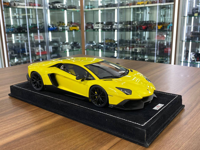 MR Collection 1:18 Lamborghini Aventador 50th Anniversario Yellow Resin Model - detailed collector display model