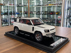 Pearl white MotorHelix Land Rover Defender 110 1:18 scale resin model SUV, detailed collector display piece