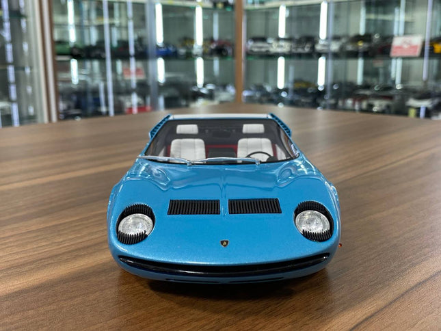 GT Spirit 1/18 Lamborghini Miura Roadster Blue Resin Scale Model Car - studio product photo of the scale model