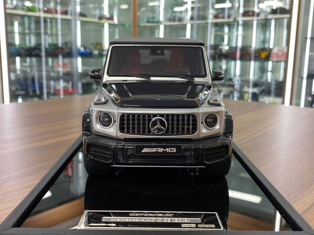 MotorHelix Mercedes-Benz G63 AMG 2019 1/18 Resin Model Silver Black - studio product photo of the scale model