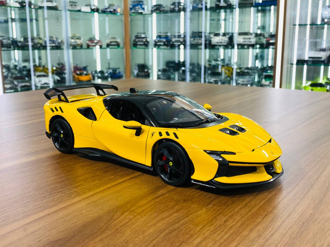 Bburago Ferrari SF90 XX Stradale 1:18 Yellow Diecast Model Car - detailed collector display model