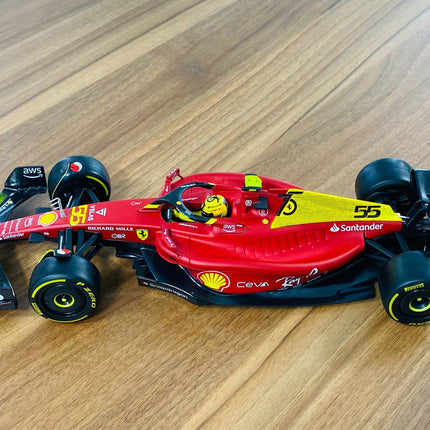 Bburago 1/18 Ferrari F1-75 C. Sainz #55 2022 Matt Red/Yellow Diecast Model - fine detailed model replica