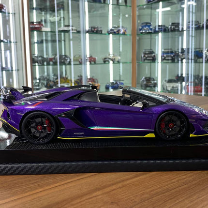 MR Collection 1/18 Resin Lamborghini Aventador Roadster SVJ Metallic Purple Italy Flag - collectible scale model car