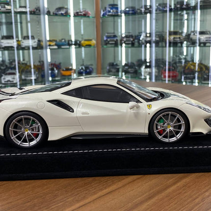 MR Collection Models Ferrari 488 Pista 1:18 Resin Model White/Black Stripes - collectible scale model car