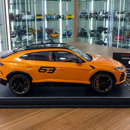 MR Collection Models Lamborghini Urus #63 1:18 Resin Model Orange Limited Edition - collectible scale model car
