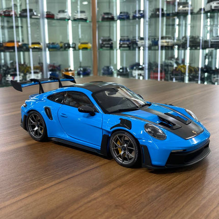 Minichamps Porsche 911 992 GT3 RS 2024 Weissach Paket 1:18 Diecast Model Blue - detailed collector display model