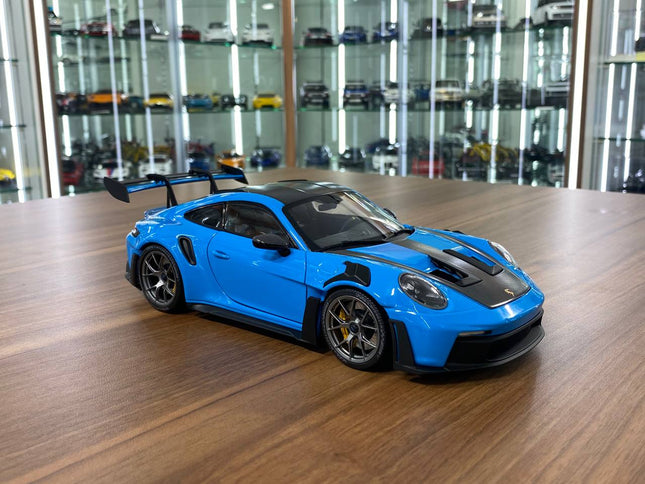 Minichamps Porsche 911 992 GT3 RS 2024 Weissach Paket 1:18 Diecast Model Blue - detailed collector display model