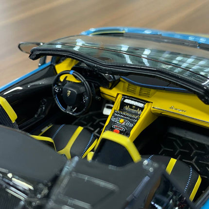 MR Collection 1:18 Lamborghini Aventador Roadster SVJ #63 Blue Yellow 1 of 1 Resin Model - collector edition scale model