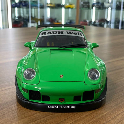 AutoArt Porsche RWB 993 Green 1:18 Diecast Model Car - studio product photo of the scale model