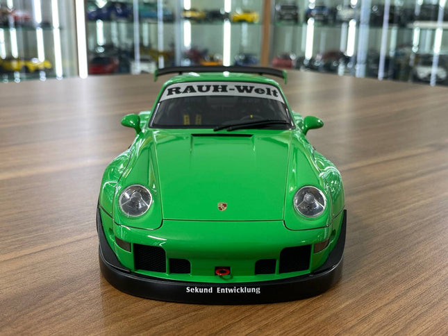 AutoArt Porsche RWB 993 Green 1:18 Diecast Model Car - studio product photo of the scale model